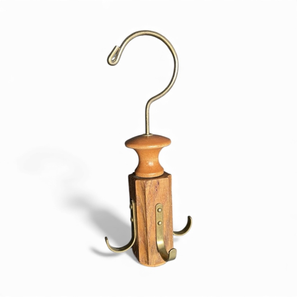 G4- Vintage-Style Wooden Tie - Belt - Scarc Hanger with Brass Accents